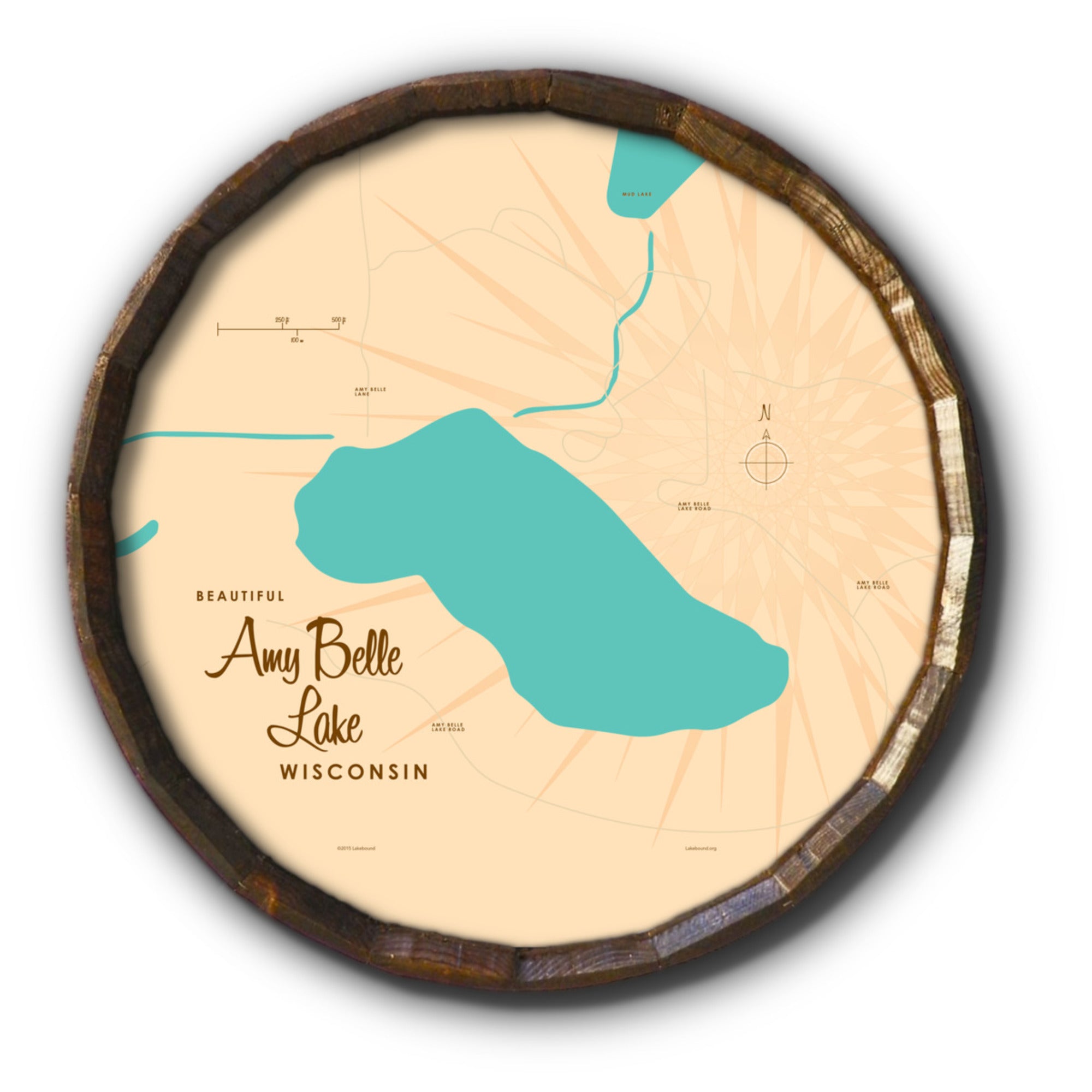 Amy Belle Lake Wisconsin, Barrel End Map Art