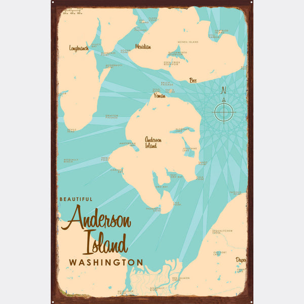 Anderson Island Washington, Rustic Metal Sign Map Art