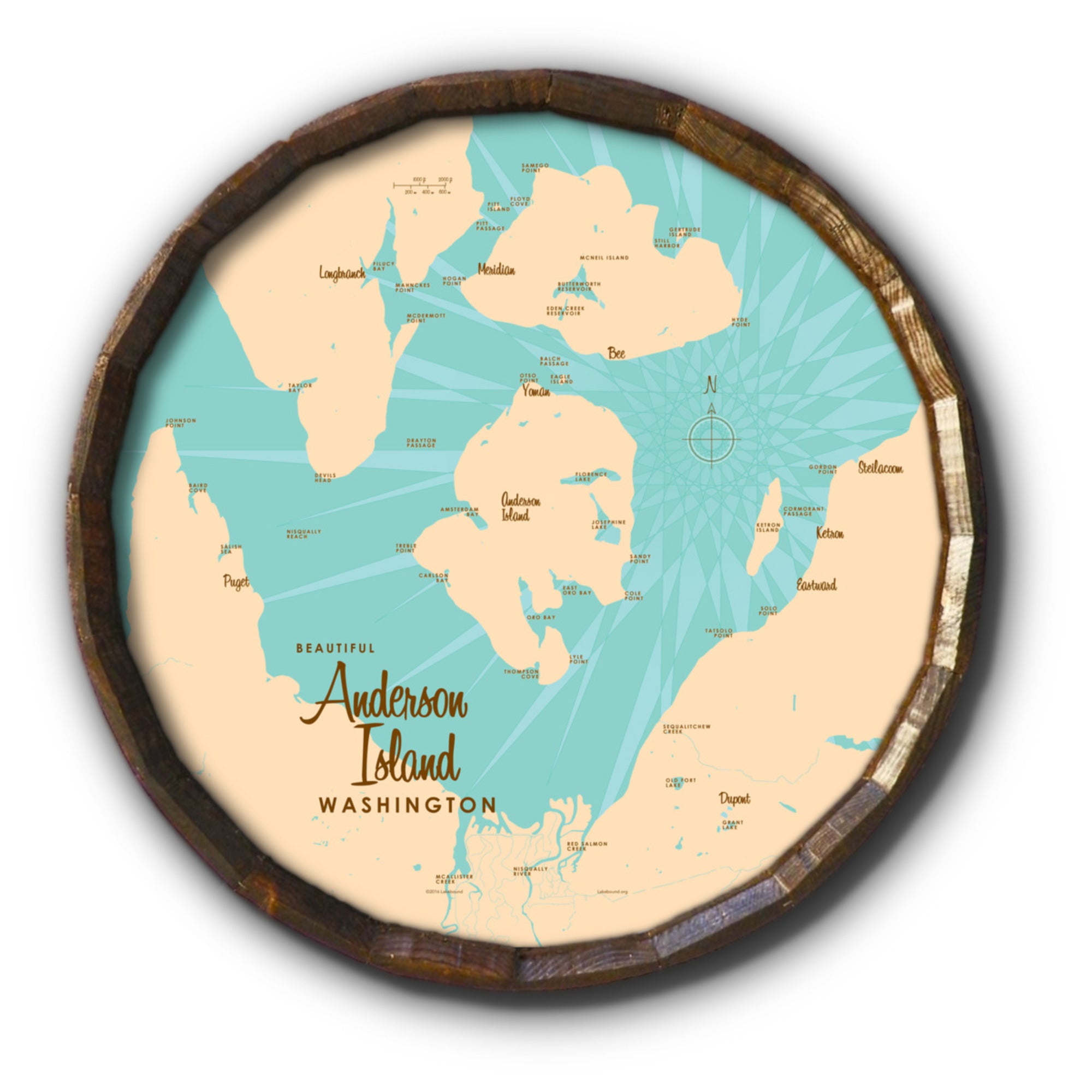 Anderson Island Washington, Barrel End Map Art