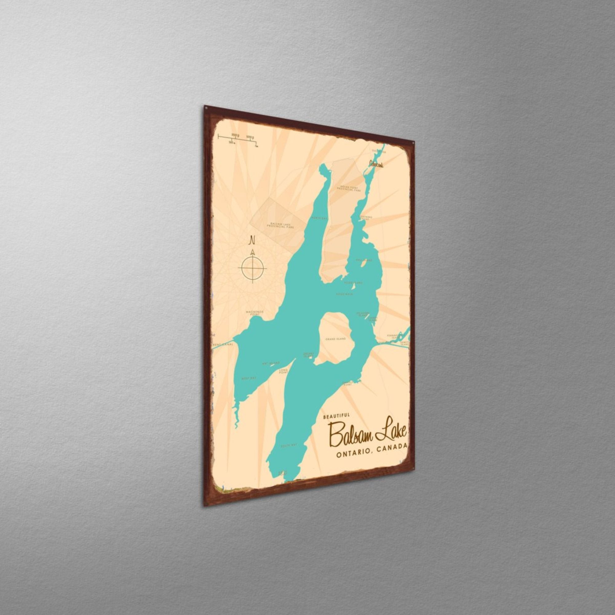 Balsam Lake Ontario, Rustic Metal Sign Map Art