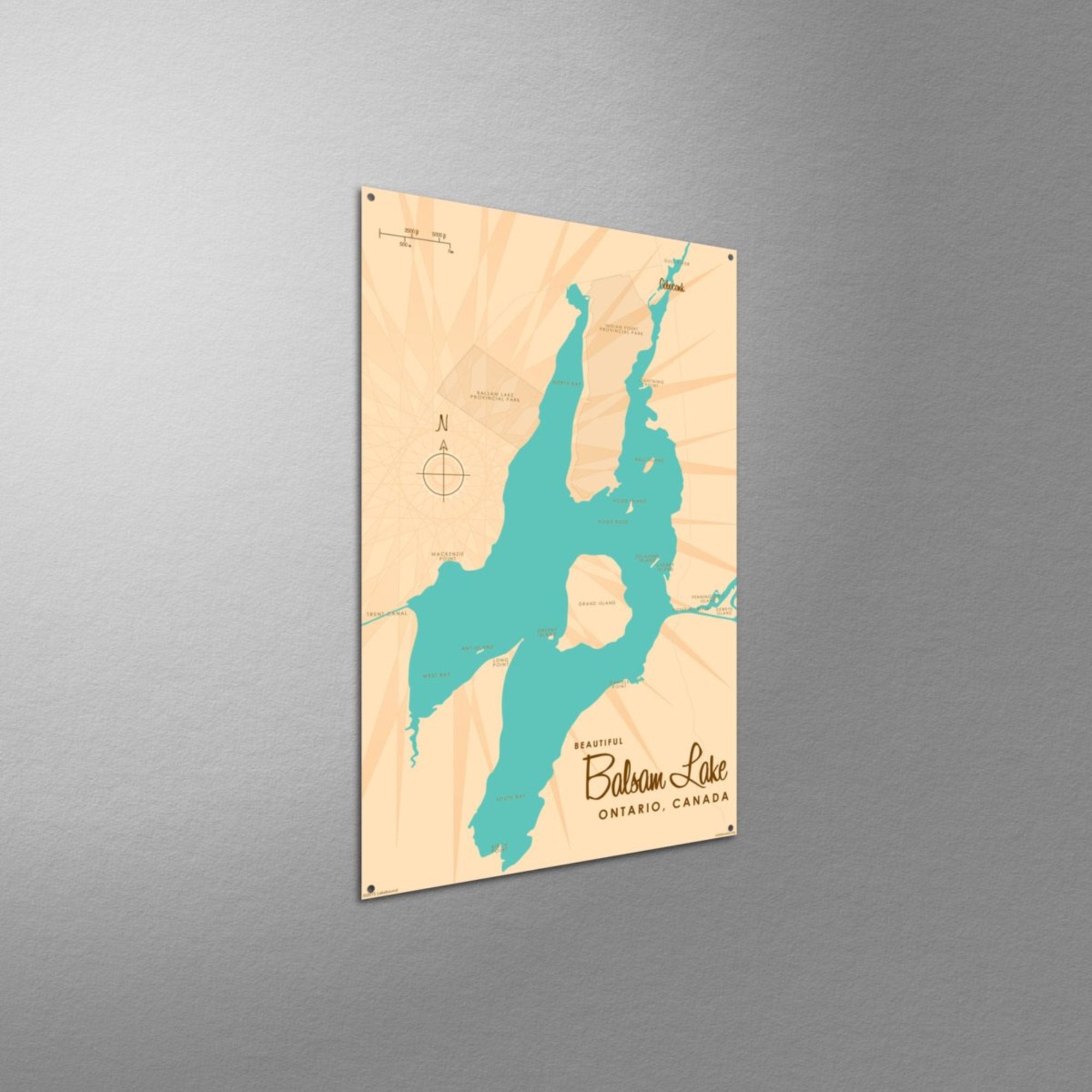 Balsam Lake Ontario, Metal Sign Map Art