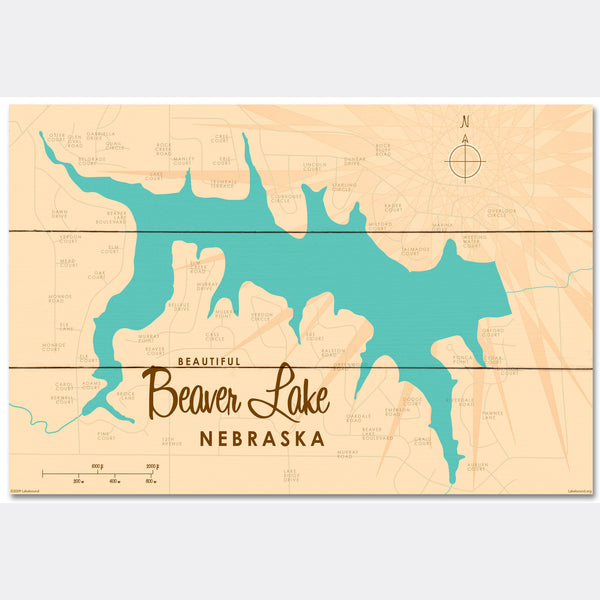 Beaver Lake Nebraska, Wood Sign Map Art