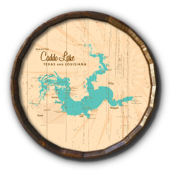 Caddo Lake TX Louisiana, Rustic Barrel End Map Art