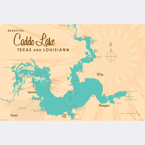 Caddo Lake Texas Louisiana, Metal Sign Map Art