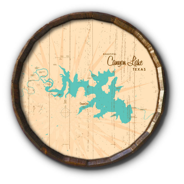 Canyon Lake Texas, Rustic Barrel End Map Art