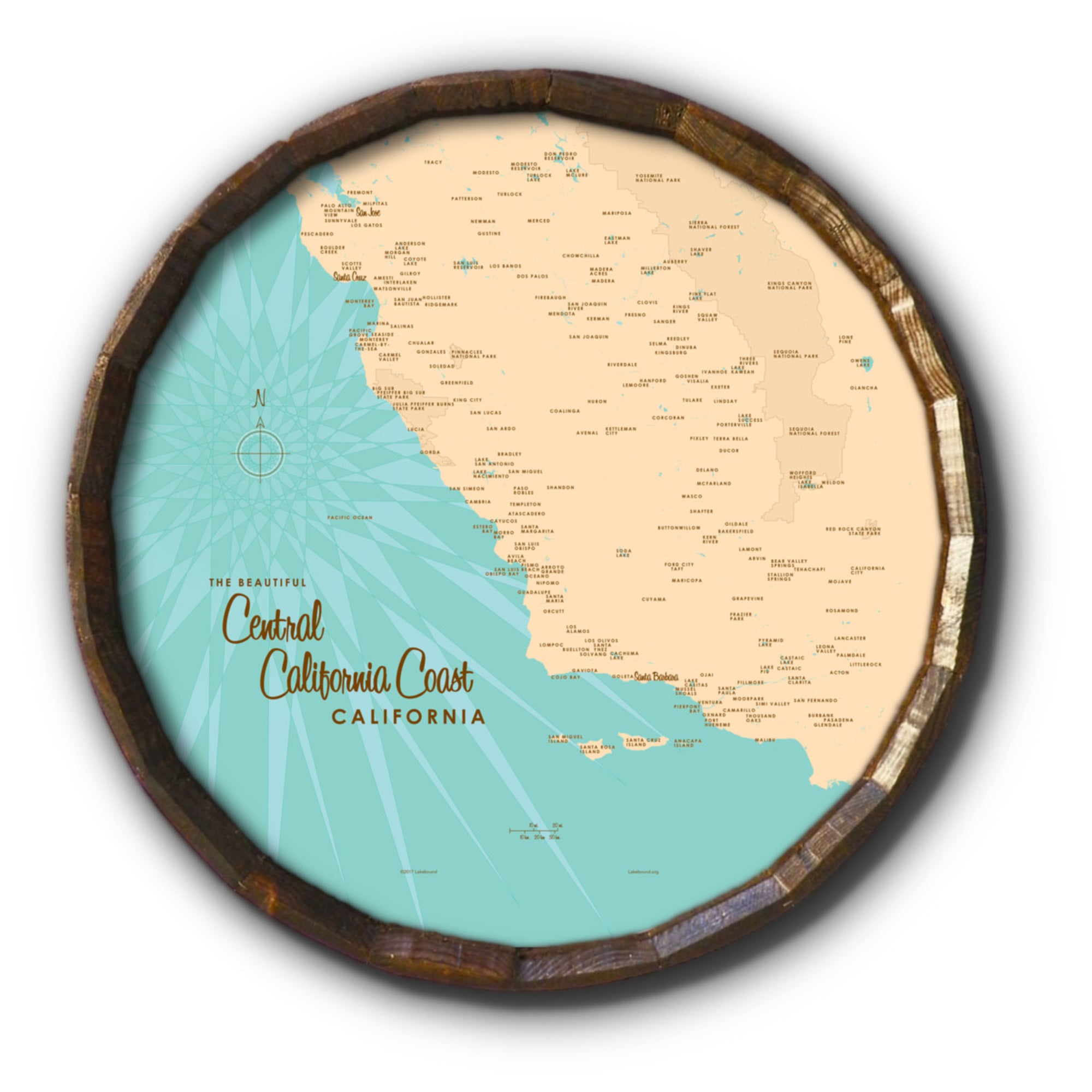 Central CA Coast, Barrel End Map Art