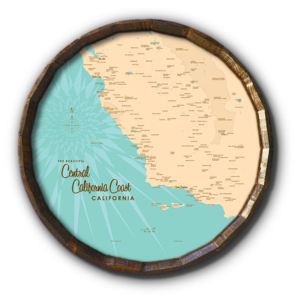 Central CA Coast, Barrel End Map Art