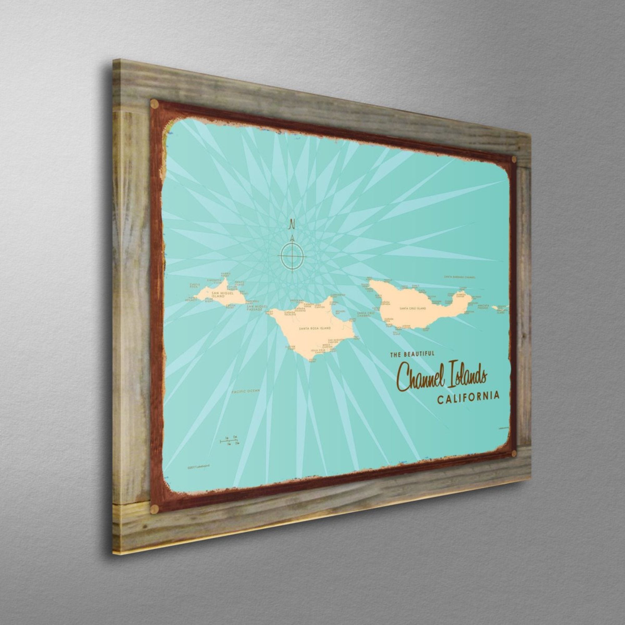 Channel Islands California, Wood-Mounted Rustic Metal Sign Map Art