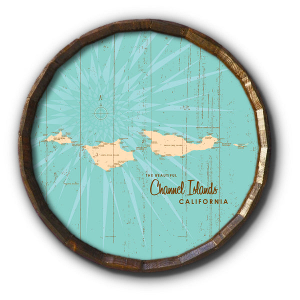 Channel Islands California, Rustic Barrel End Map Art