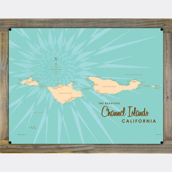 Channel Islands California, Wood-Mounted Metal Sign Map Art
