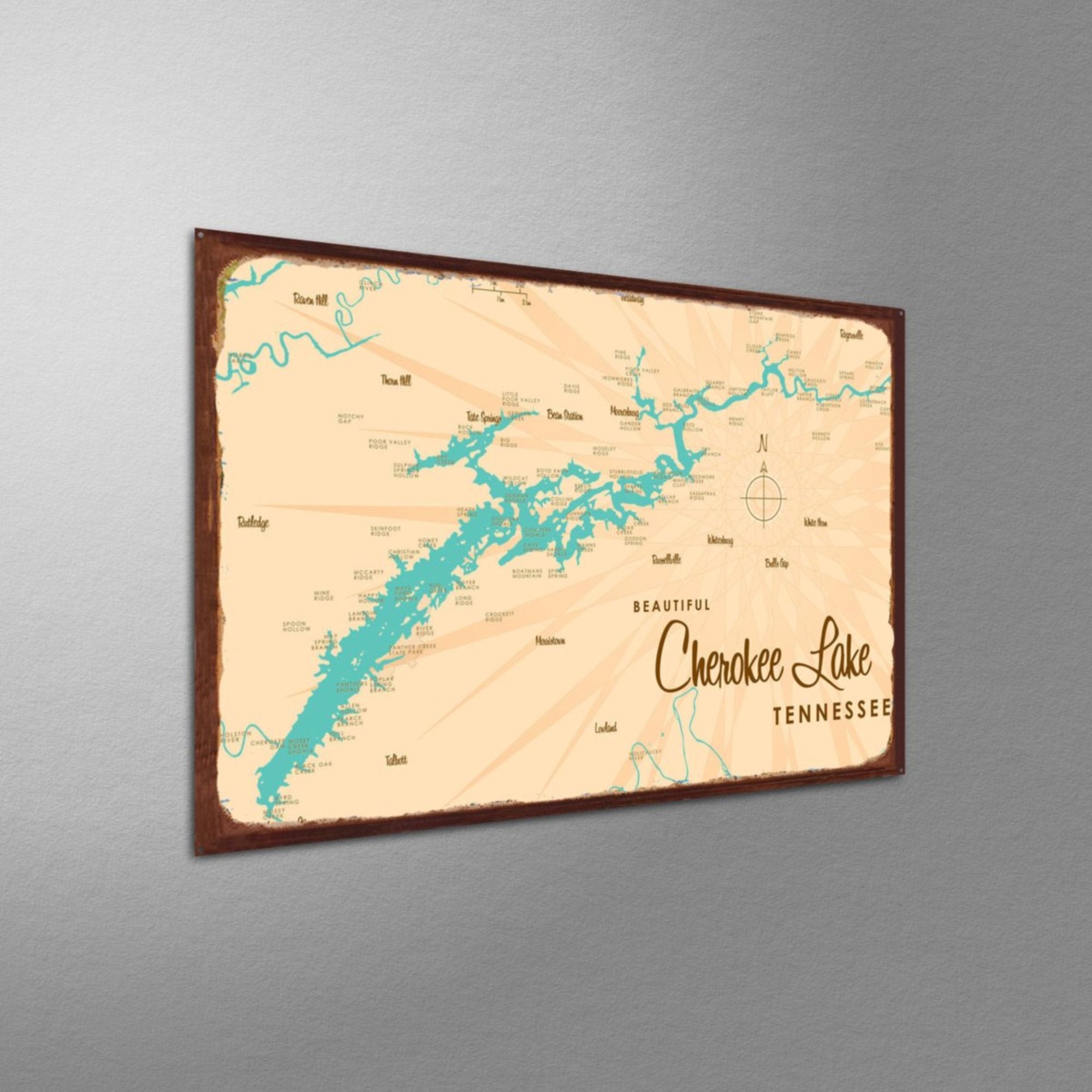 Cherokee Lake Tennessee, Rustic Metal Sign Map Art