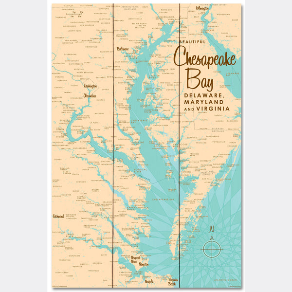 Chesapeake Bay MD Virginia, Wood Sign Map Art