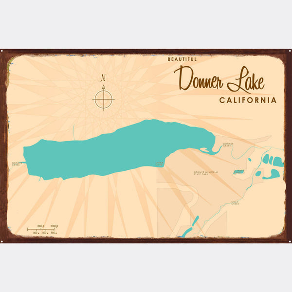 Donner Lake California, Rustic Metal Sign Map Art