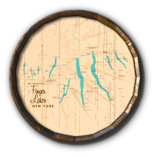 Finger Lakes New York, Rustic Barrel End Map Art