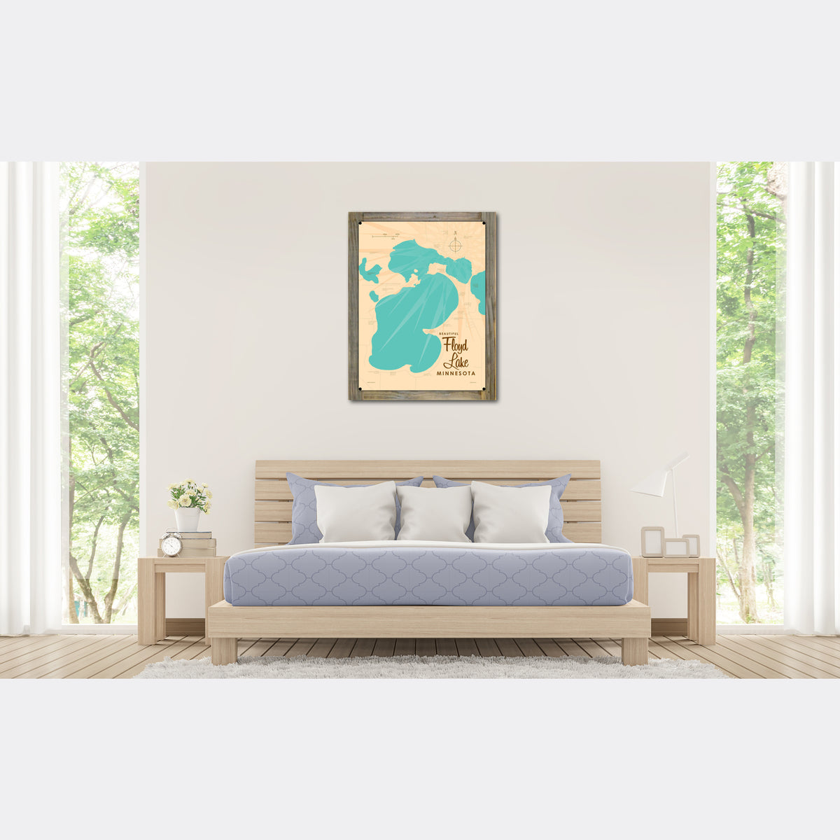 Floyd Lake Minnesota, WoodMounted Metal Sign Map Art Lakebound®