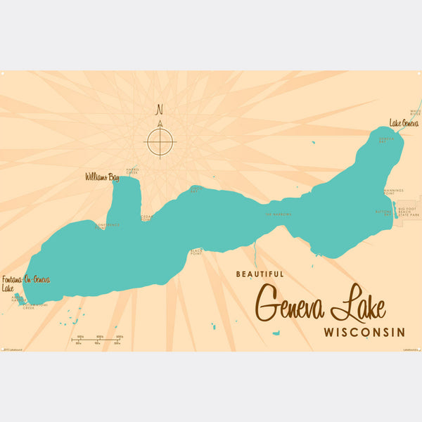 Geneva Lake Wisconsin, Metal Sign Map Art