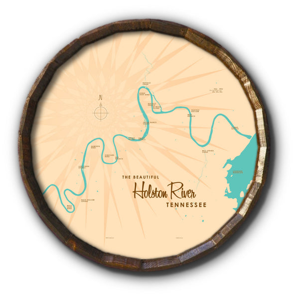 Holston River Tennessee, Barrel End Map Art