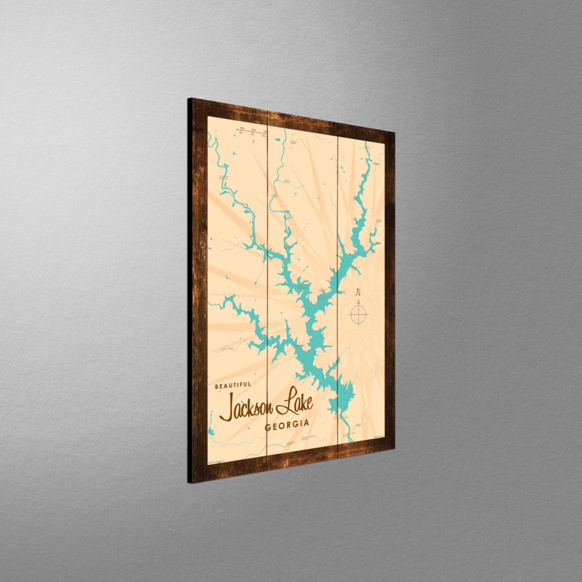 Jackson Lake Georgia, Rustic Wood Sign Map Art