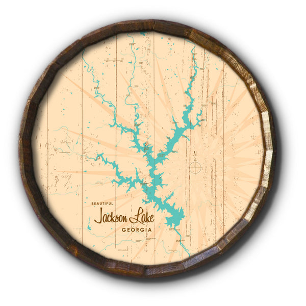 Jackson Lake Georgia, Rustic Barrel End Map Art