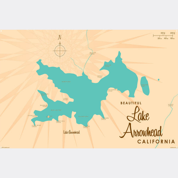 Lake Arrowhead California, Metal Sign Map Art