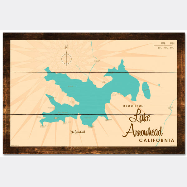 Lake Arrowhead California, Rustic Wood Sign Map Art