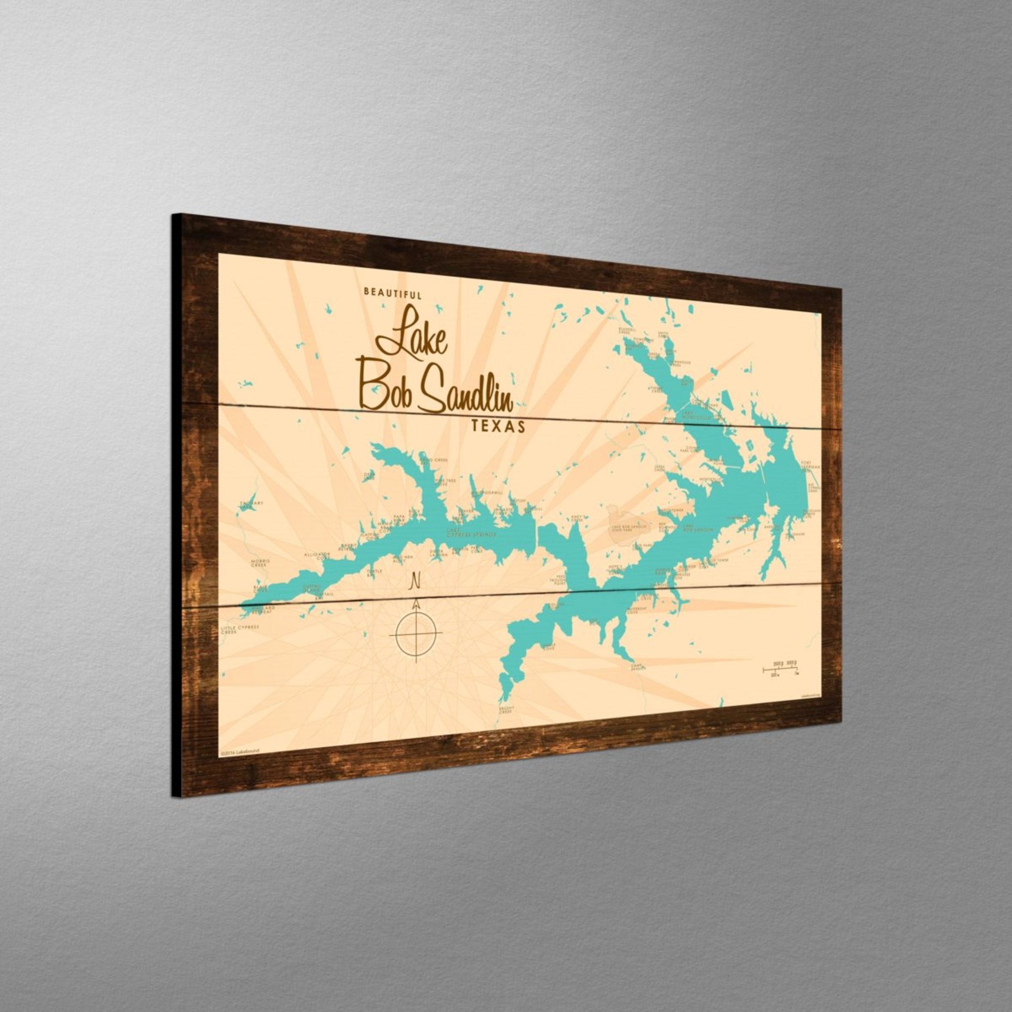 Lake Bob Sandlin Texas, Rustic Wood Sign Map Art
