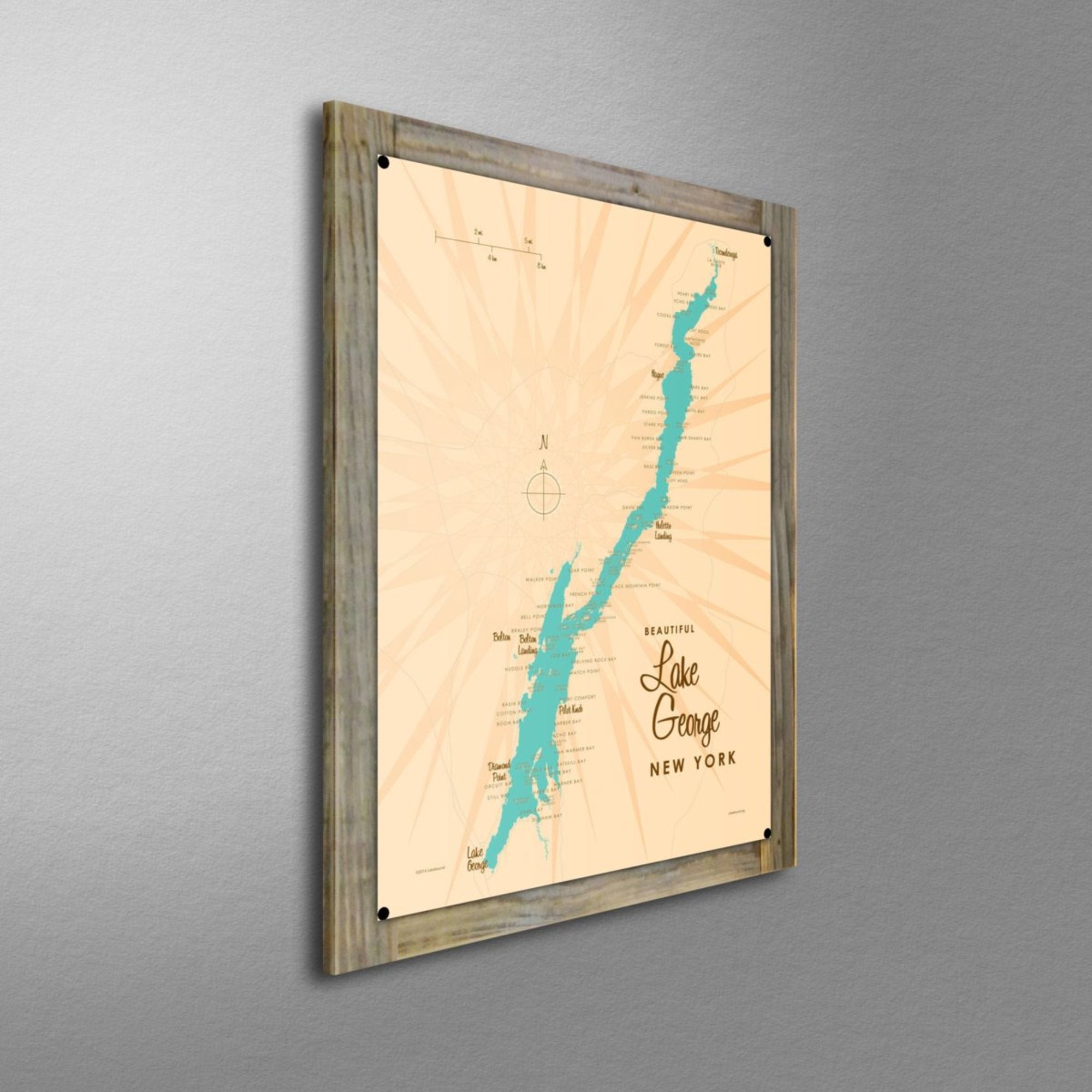 Lake George New York, Wood-Mounted Metal Sign Map Art