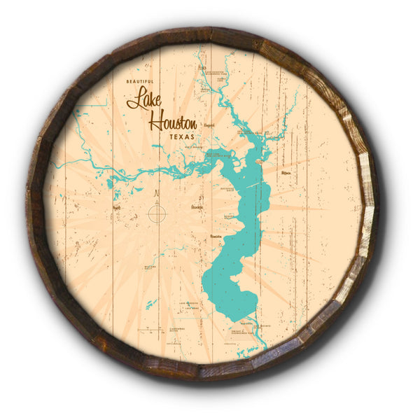 Lake Houston Texas, Rustic Barrel End Map Art