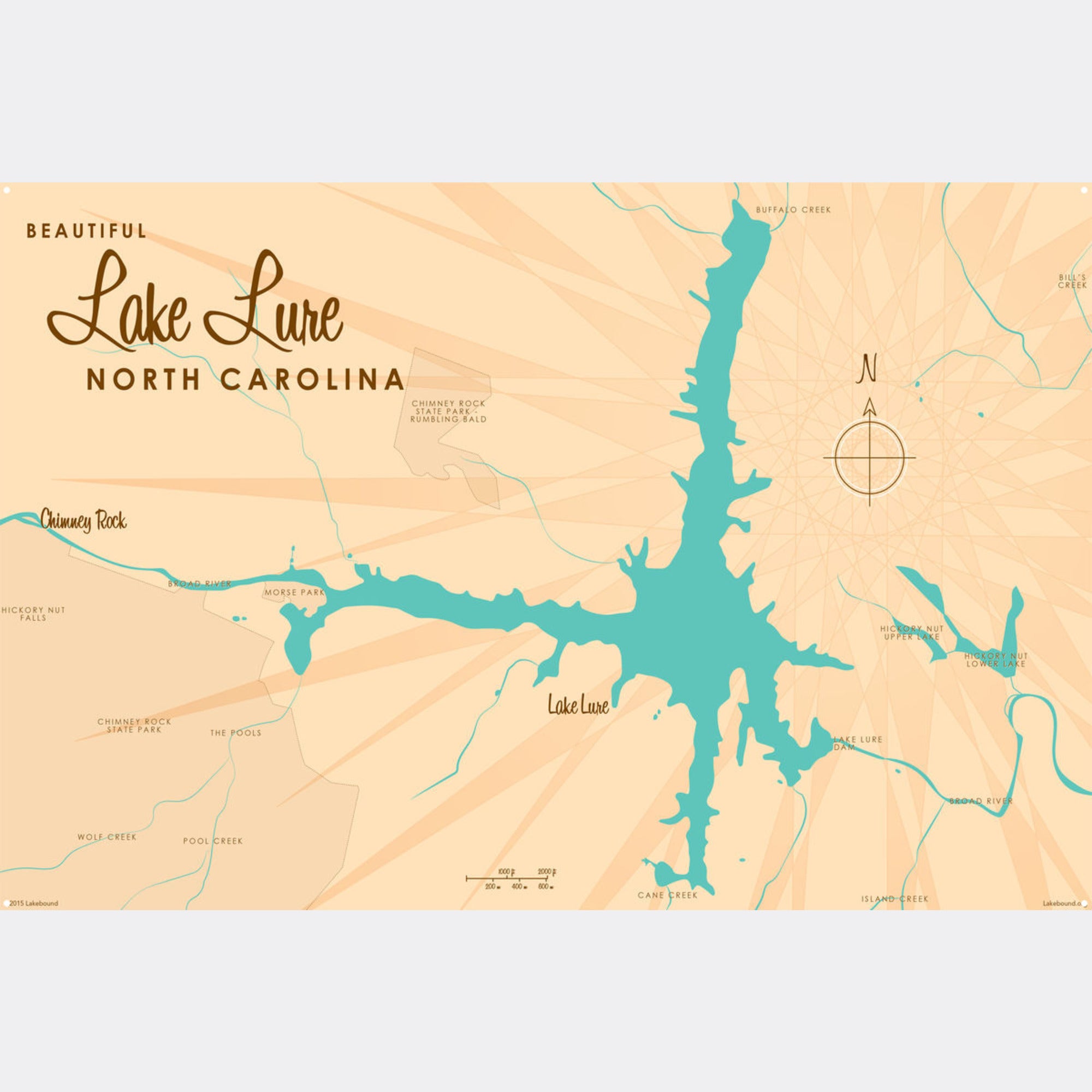 Lake Lure North Carolina, Metal Sign Map Art