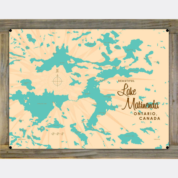 Lake Matinenda Canada, Wood-Mounted Metal Sign Map Art