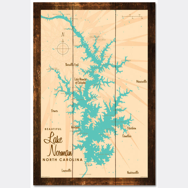 Lake Norman North Carolina, Rustic Wood Sign Map Art
