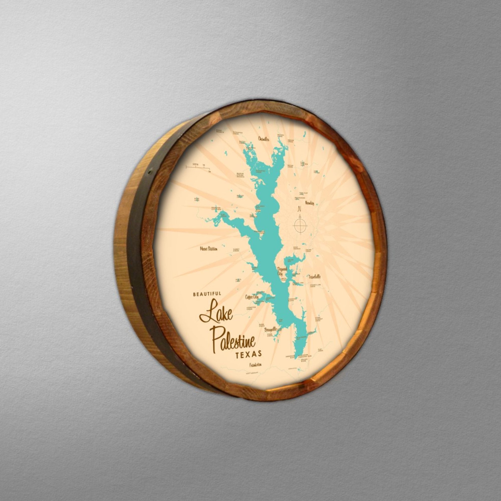 Lake Palestine Texas, Barrel End Map Art