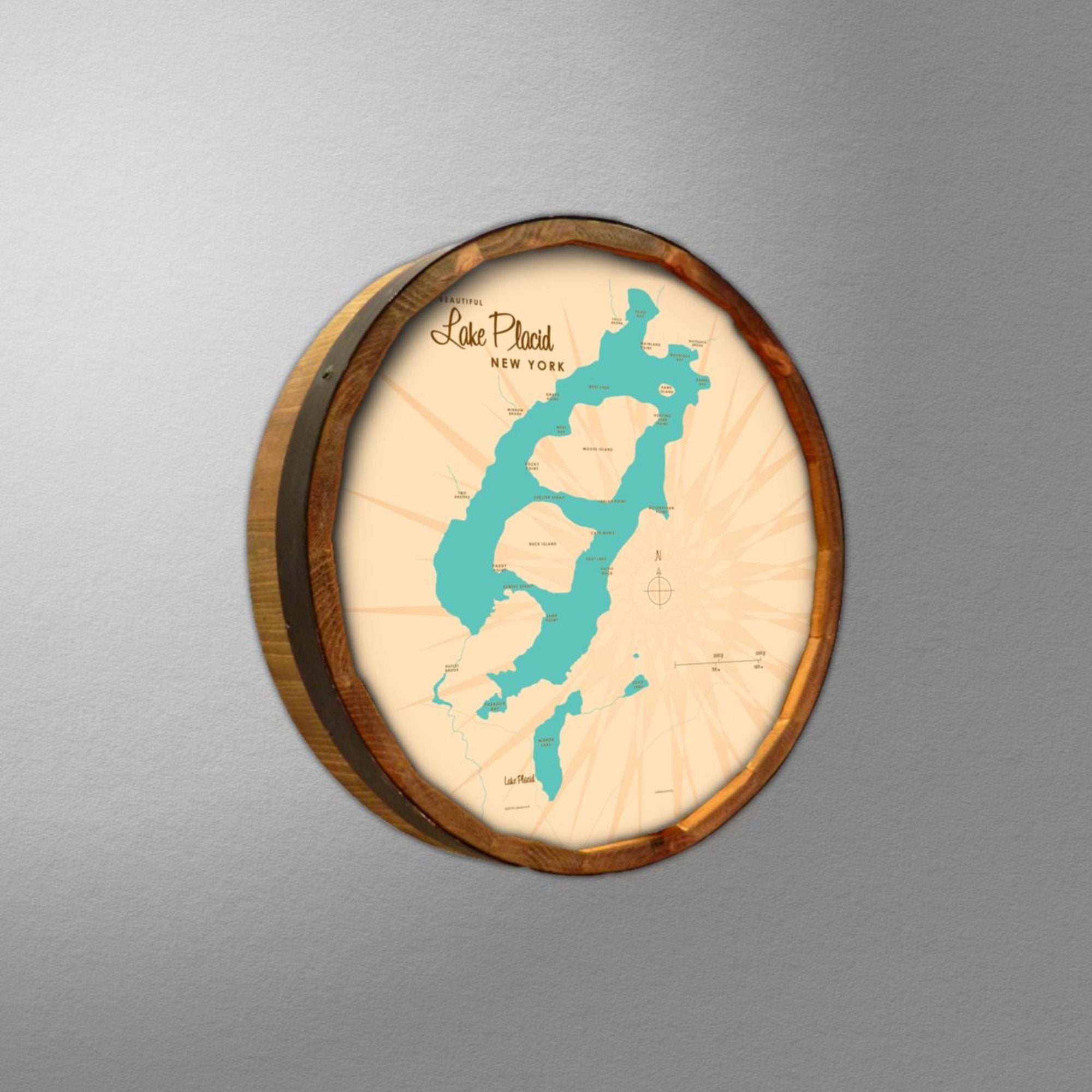 Lake Placid New York, Barrel End Map Art