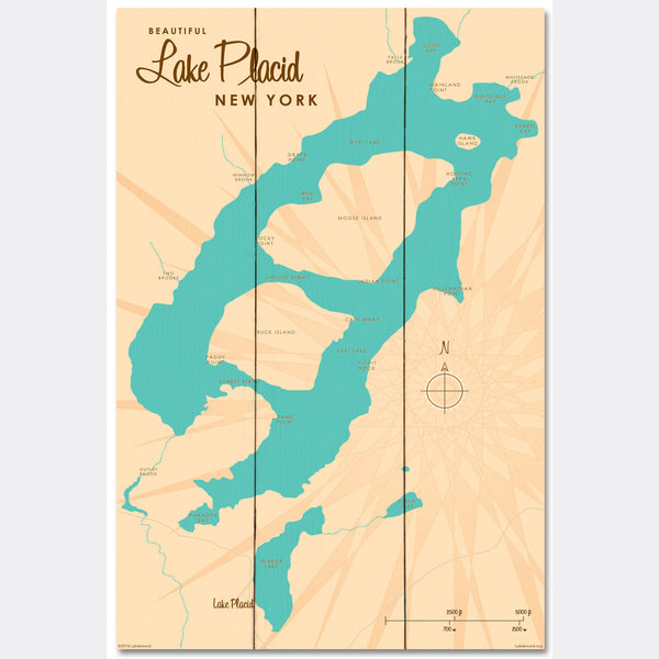 Lake Placid New York, Wood Sign Map Art