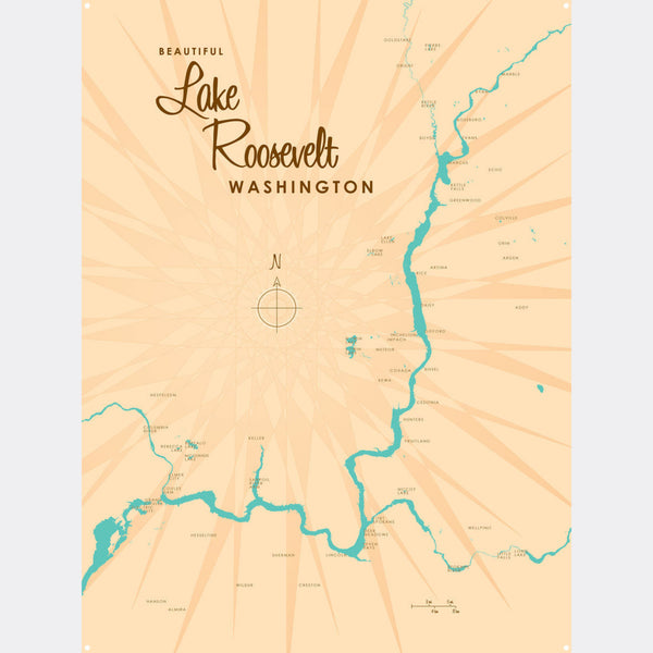 Lake Roosevelt Washington, Metal Sign Map Art
