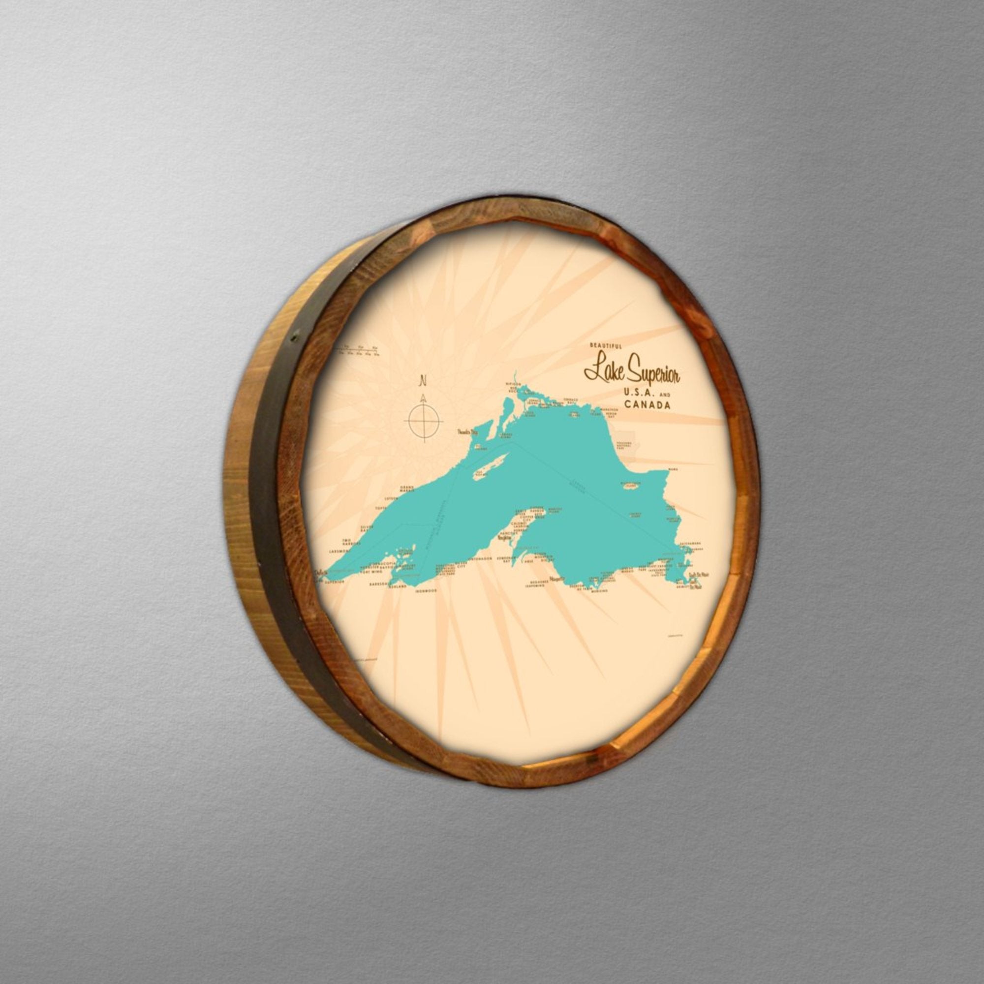Lake Superior Michigan, Barrel End Map Art