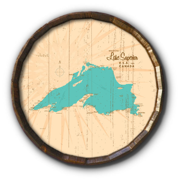 Lake Superior Michigan, Rustic Barrel End Map Art