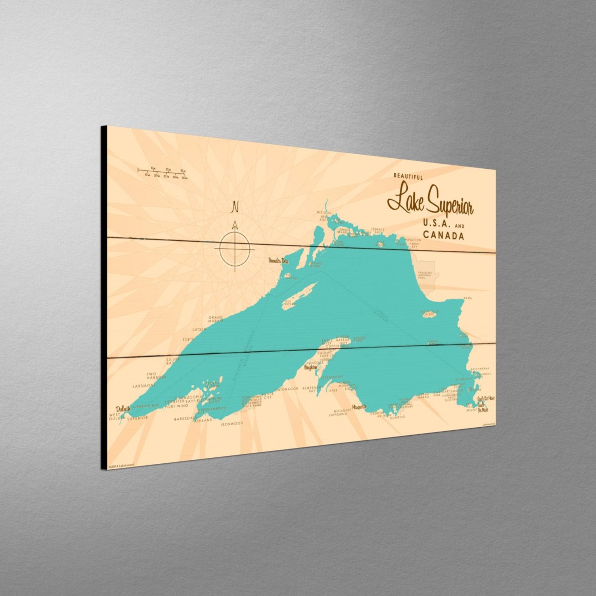 Lake Superior Michigan, Wood Sign Map Art