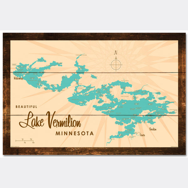Lake Vermilion Minnesota, Rustic Wood Sign Map Art