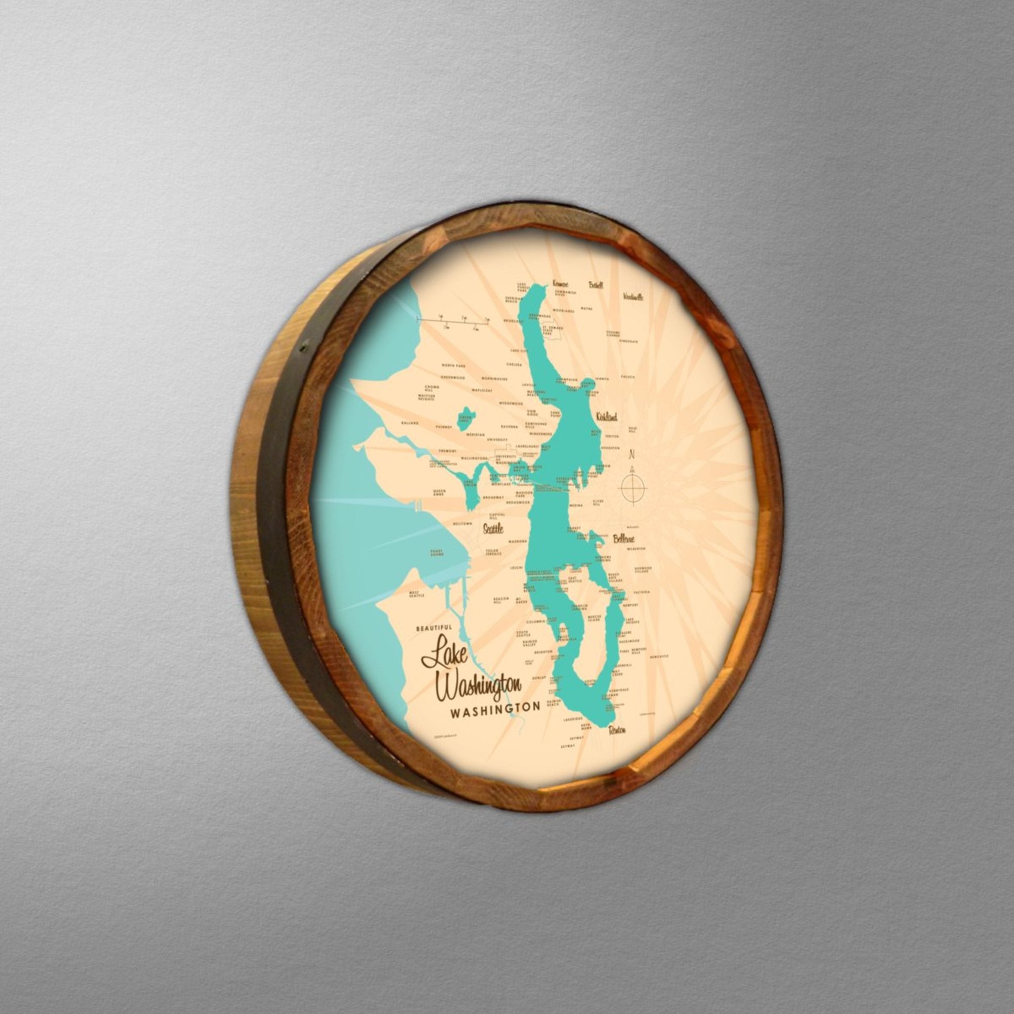 Lake Washington Washington, Barrel End Map Art