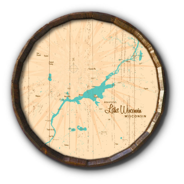 Lake Wisconsin Wisconsin, Rustic Barrel End Map Art