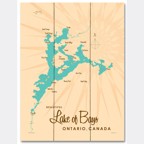 Lake of Bays Ontario, Wood Sign Map Art