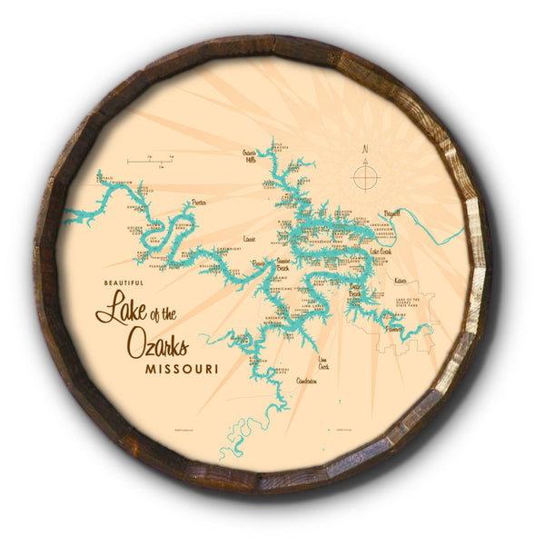 Lake of the Ozarks Missouri (with Mile Markers), Barrel End Map Art