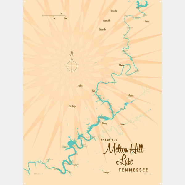 Melton Hill Lake Tennessee, Metal Sign Map Art