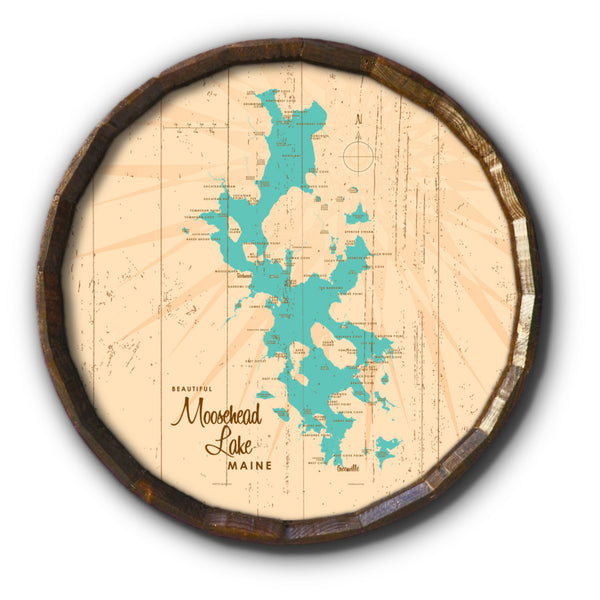 Moosehead Lake Maine, Rustic Barrel End Map Art