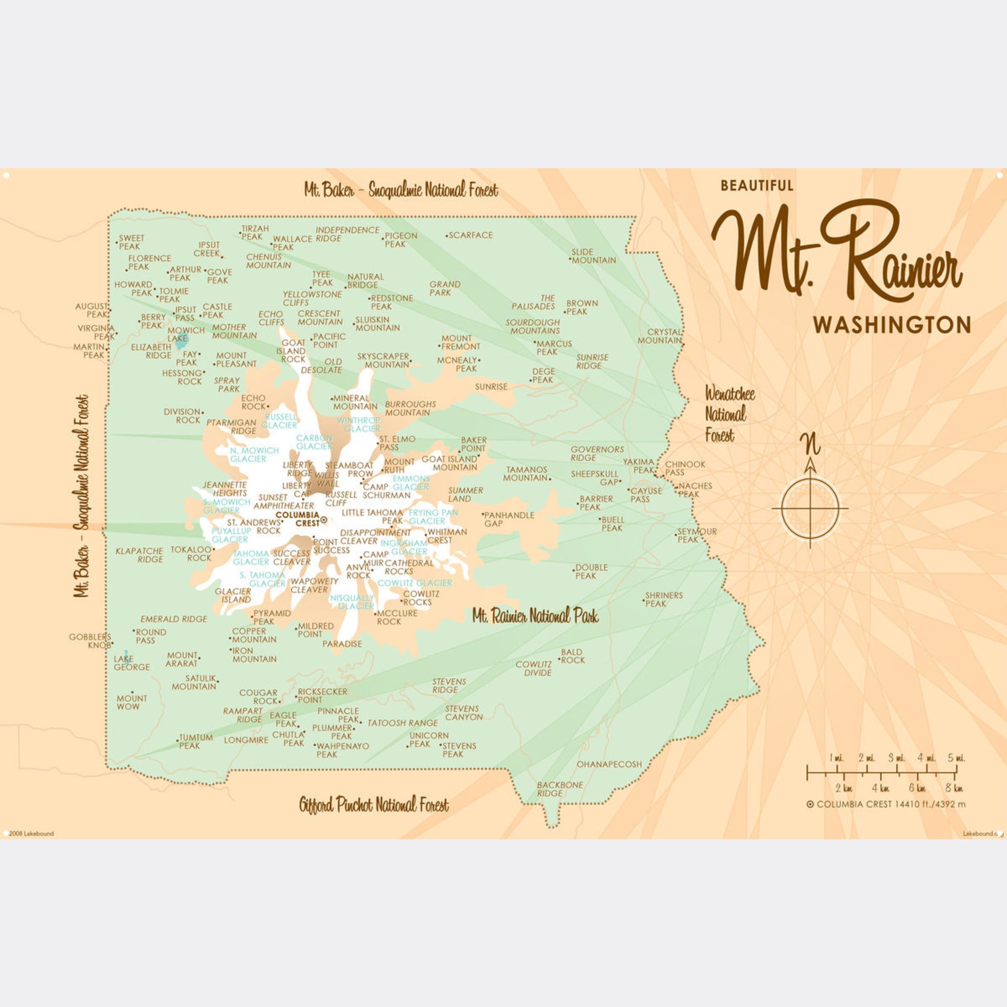 Mt. Rainier Washington, Metal Sign Map Art