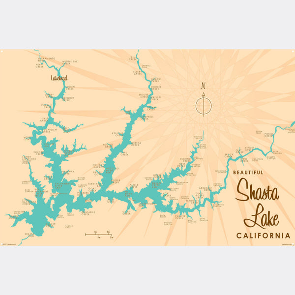 Shasta Lake California, Metal Sign Map Art
