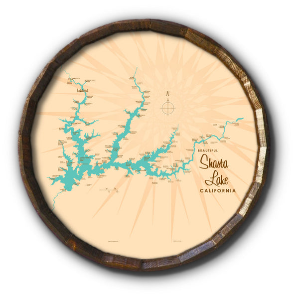 Shasta Lake California, Barrel End Map Art