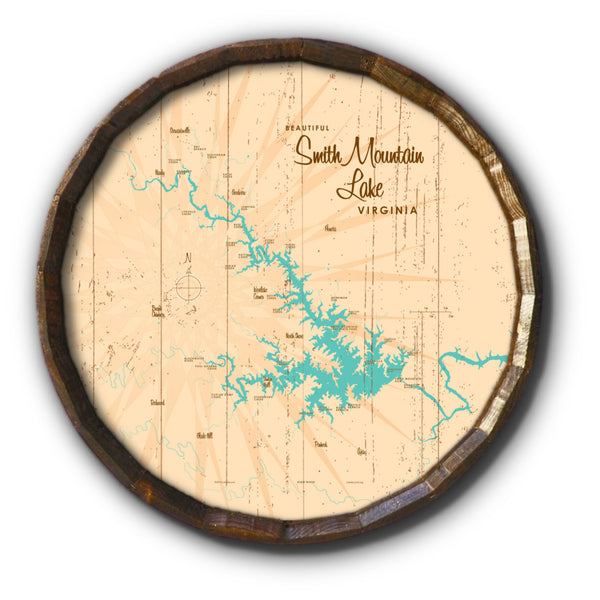 Smith Mountain Lake Virginia, Rustic Barrel End Map Art