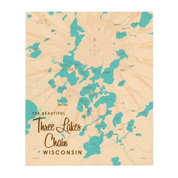 Three Lakes Chain Wisconsin Throw Blanket